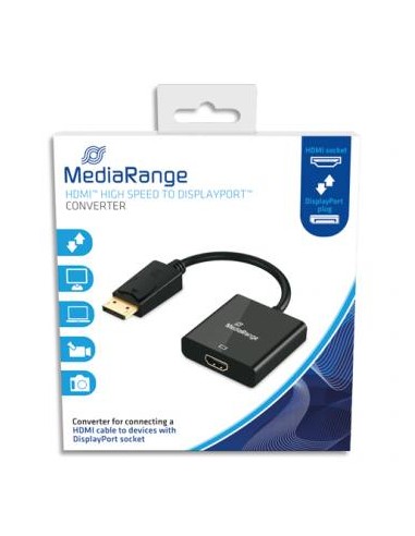 MEDIARANGE Câble adaptateur HDMI rapide pr DisplayPort, DP male/HDMI femelle,plaqués,20cm,Noir MRCS177