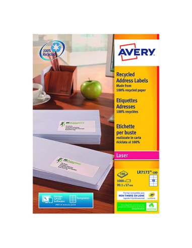 AVERY Boite de 1000 étiquettes adresses Laser recyclées Blanc 99.1X57mm