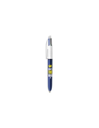 BIC Stylo bille 4 couleurs MESSAGE Who is the Boss. Pointe moyenne rétractable et rechargeable