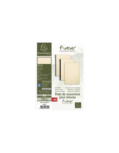 EXACOMPTA Paquet 100 plat couverture FOREVER rigide,grain cuir,270 g, certifié ange Bleu, Ivoire A3 2785C