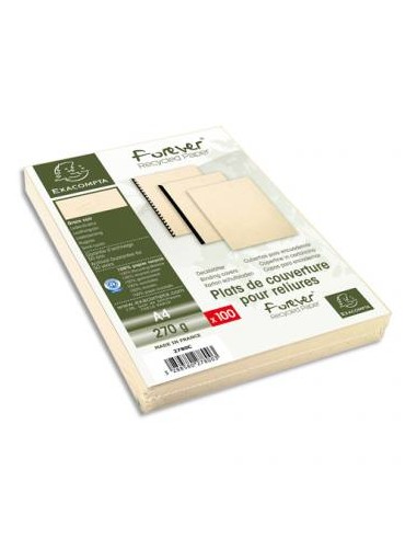 EXACOMPTA Paquet 100 plat couverture FOREVER rigide,grain cuir,270 g, certifié ange Bleu, Ivoire A4 2780C