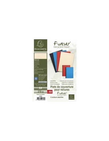 EXACOMPTA Paquet 100 plat couverture FOREVER,grain cuir,270g,ange Bleu,ass:25bl/25nr/25iv/25rge A4 2789C