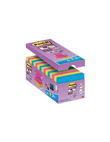 POST-IT Pack de 24 blocs Super Sticky dont 3 offerts 76 x 76 mm. Couleurs assorties.