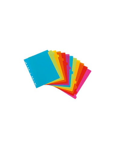 VIQUEL Jeu de 12 intercalaires polypropylène HAPPYFLUO A4 maxi. Coloris fluo multicolores