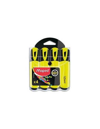 MAPED Pochette de 4 surligneurs FLUO PEPS Classic, coloris unique Jaune