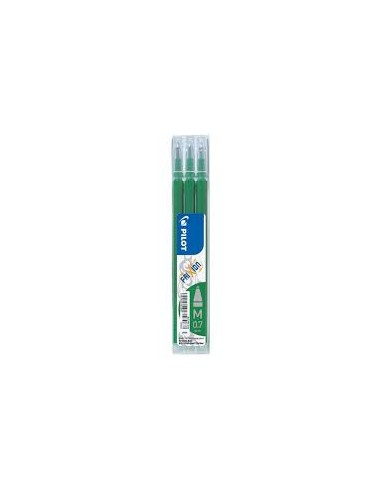 PILOT Set de 3 recharges pour roller FriXion. Pointe fine 0,5 mm. Encre Verte