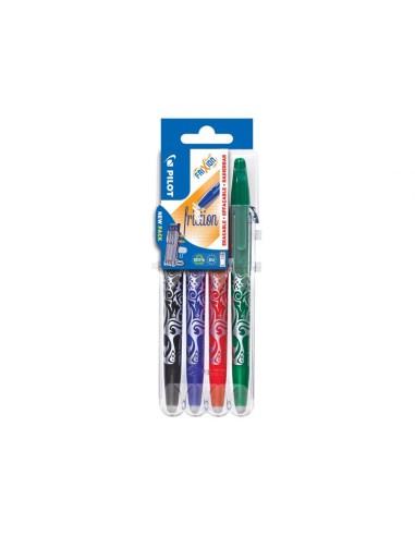 PILOT Evolutive Set de 4 rollers FriXion Ball pointe moyenne 0,7mm. Assortis Noir, Bleu, Rouge, Vert