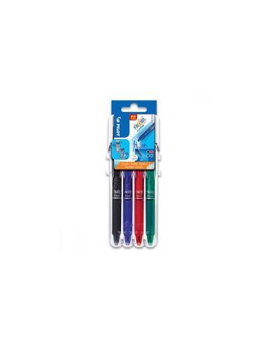 PILOT Evolutive Set de 4 rollers FriXion Clicker pointe moyenne 0,7mm. Assortis Noir, Bleu, Rouge, Vert