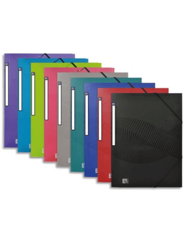 OXFORD Lot de 10 chemises 3 rabats à élastique OSMOSE en polypropylène 5/10e. Format A4. Coloris assortis