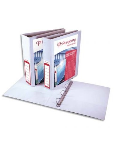 PERGAMY Classeur personnalisable A4+ 3 faces, 4 anneaux Ø25 mm en D, dos 4,4 cm. En PP Blanc.250 feuilles