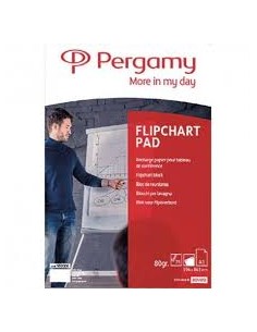 PERGAMY Recharge papier pour chevalets, Rouleau de 50 feuilles 56g recyclé Blanc Uni, Format L65xH98cm