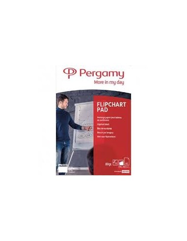 PERGAMY Recharge papier pour chevalets, Rouleau de 50 feuilles 56g recyclé Blanc Uni, Format L65xH98cm