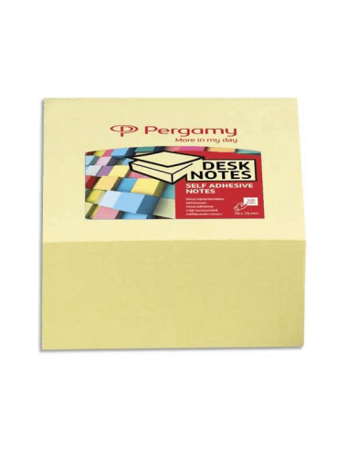 PERGAMY Bloc cube de 320 feuilles repositionnables dimensions 7,6x7,6cm. Coloris Jaune