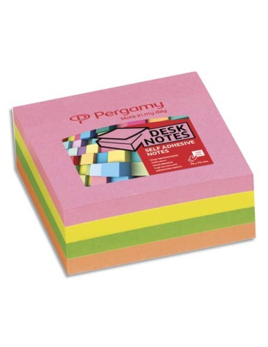 PERGAMY Bloc cube de 320 feuilles repositionnables dimensions 7,6x7,6cm. Coloris assortis pastel