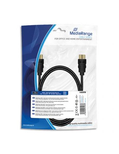 MEDIARANGE Câble HDMI textile rapide+Ethernet,male/male,plaqués,18Gbit/s taux tansfert, 1m,Noir MRCS195