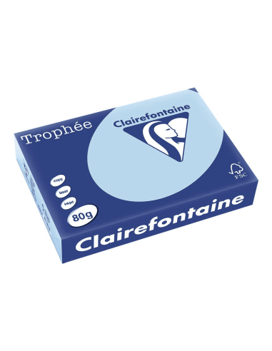 CLAIREFONTAINE Ramette de 500 feuilles papier couleur TROPHEE 80 grammes format A4 Bleu vif 1798