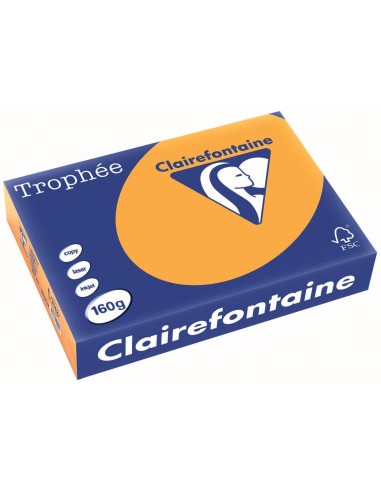 CLAIREFONTAINE Ramette de 250 feuilles papier couleur TROPHEE 160 grammes format A4 clémentine 1042