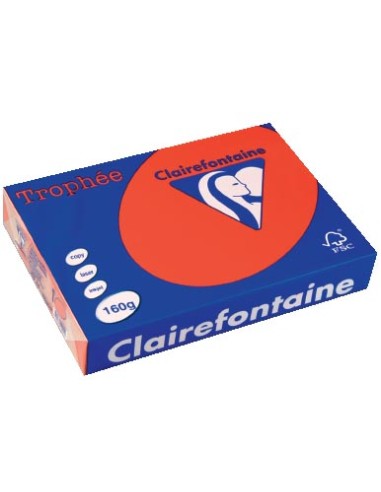 CLAIREFONTAINE Ramette de 250 feuilles papier couleur TROPHEE 160 grammes format A4 Rouge corail 1004