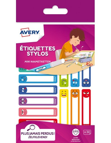 AVERY Sachet de 30 étiquettes Stylo Smiley RESMI30S