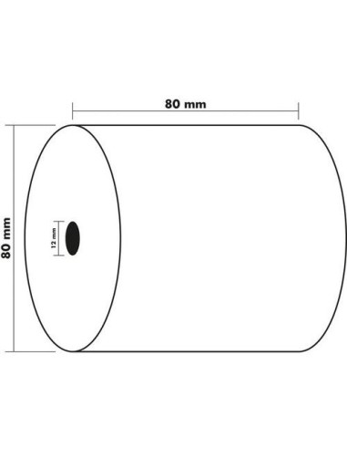 Bobine caisse standard 80 x 80 x 12mm, 75 mètres, papier thermique 1 pli 55g