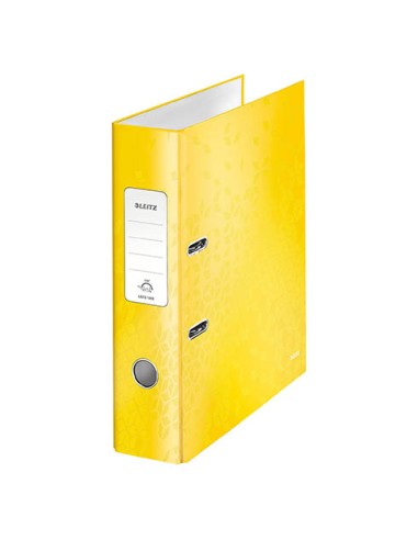 LEITZ Classeur à levier 180° WOW en carton pelliculé, dos 8 cm, coloris Jaune