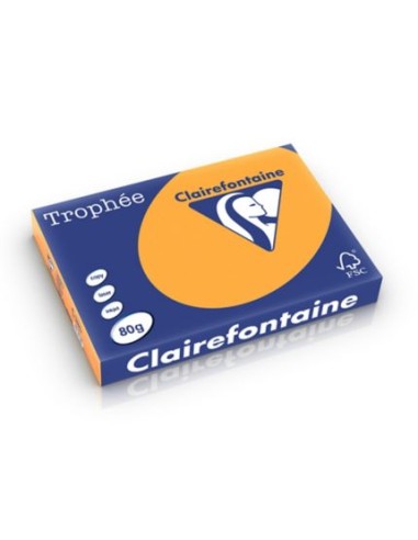 CLAIREFONTAINE Ramette de 500 feuilles papier couleur TROPHEE 80 grammes format A3 clementine 1880