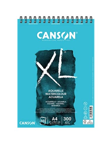 CANSON Album spiralé 20 feuilles XL AQUARELLE, A5, 300G, grain fin Blanc