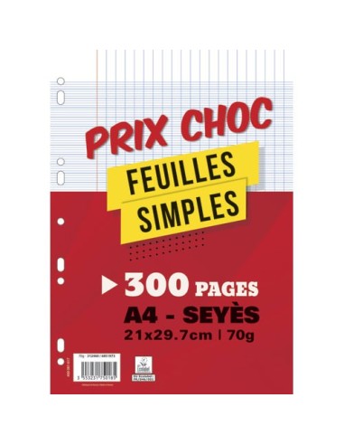 Lot de 300 pages copies simples grand format A4 grands carreaux...