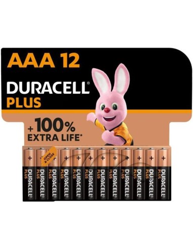 DURACELL Piles alcalines AAA Plus 100%, 1.5V LR03 MN2400, lot de 12 piles