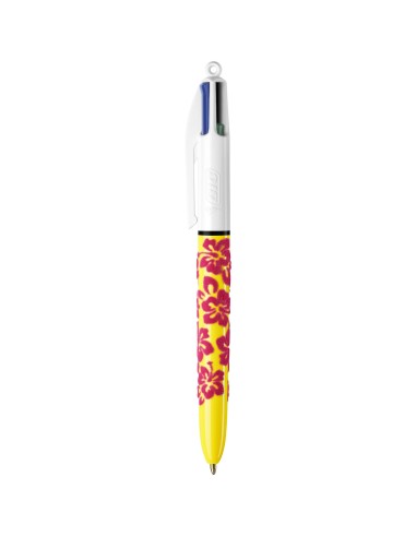 BIC 4 Couleurs - Stylo à bille 4 couleurs - 1 mm - corps texturé velours - Belles Fleurs