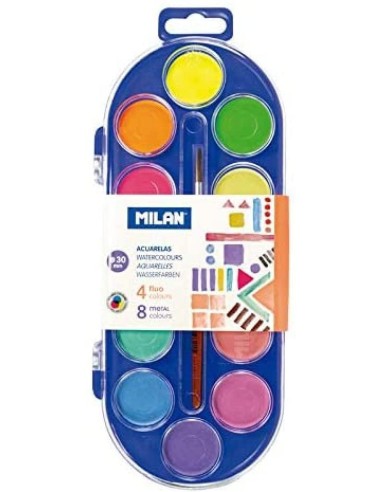 Milan aquarelles 12 couleurs fluores 30mm