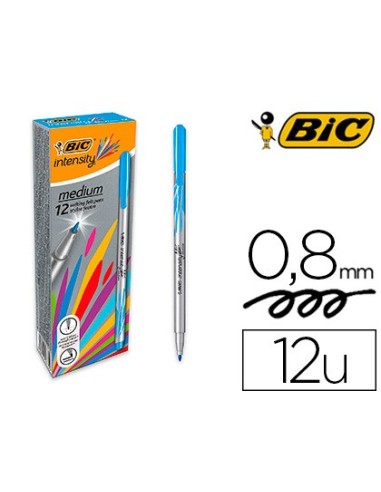 Pack de 12 Stylos feutre BIC Intensity - Bleu turquoise - Pointe moyenne 0,8mm