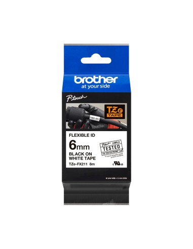 Brother TZeFX211 Cinta Laminada Flexible Original de Etiquetas - Texto Noir sobre fondo Blanc - Ancho 6mm x 8 metros