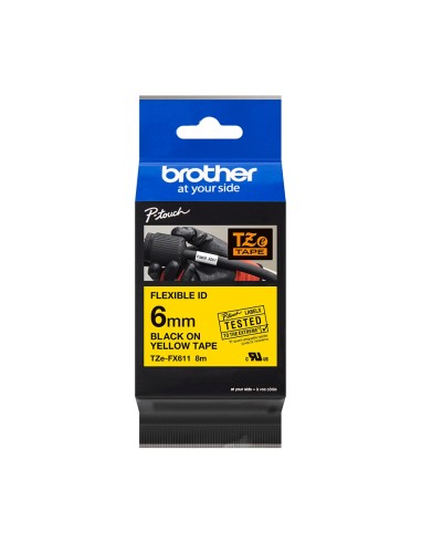 Brother TZeFX611 Cinta Laminada Flexible Original de Etiquetas - Texto Noir sobre fondo Jaune - Ancho 6mm x 8 metros