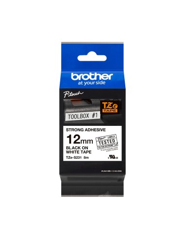 Brother TZeS231 Cinta Laminada Super Adhesiva Original de Etiquetas - Texto Noir sobre fondo Blanc - Ancho 12mm x 8 metros