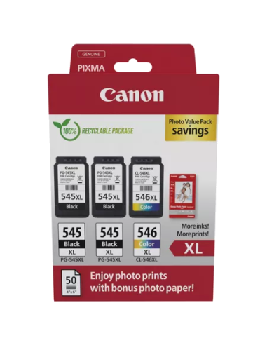 Canon PG- 545XL / CL- 546XL - 8286B015 - Pack 3 Cartouches + 50 papiers photo