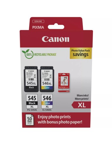 Canon 545XL / 546XL - 8286B011 - Pack 2 Cartouches XL Canon + 50 feuilles de papier photo