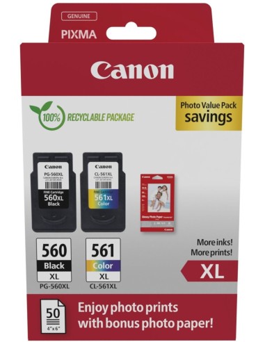 Canon Ecopack PG560XL - 3712C008 - 560XL Noir + 561XL Couleur + 50 Feuilles de Papier Photo