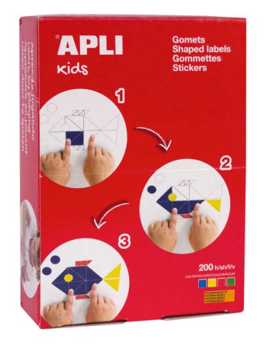 Apli Gomets Redondos con Adhesivo Permanente - Tamaño Ø 13mm - 15400 Gomets por Caja - Ideal para Escuelas y Talleres Infantiles