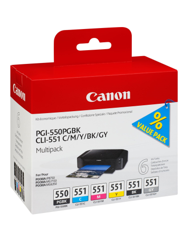 Canon CLI-551 / PGI-550 - 6496B005 - 6 Cartouches Canon